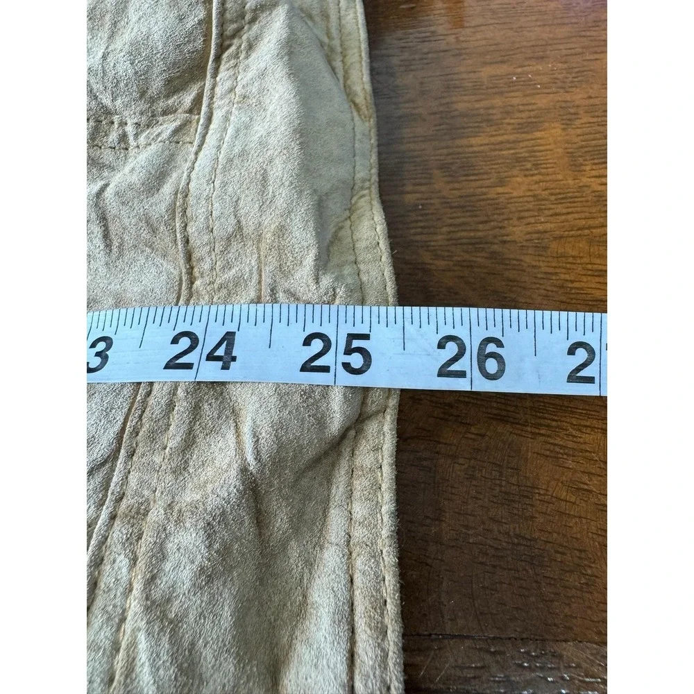 VTG Tuskany Jacket Mens Large Beige Suede Faux Fur Lined Bomber Snap Collar‎